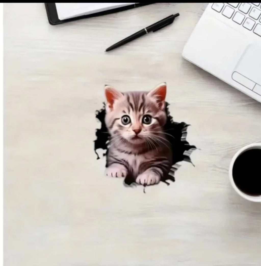 3D Cute Cat Car Sticker – Universal Vehicle & Laptop Decoration Decal (1PC)