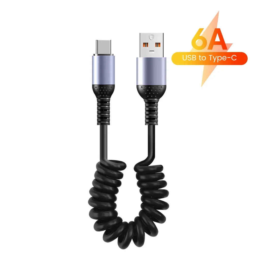 Short Spring USB-C Cable 66W 20cm-1m | כבל USB-C ספירלי קצר 66W