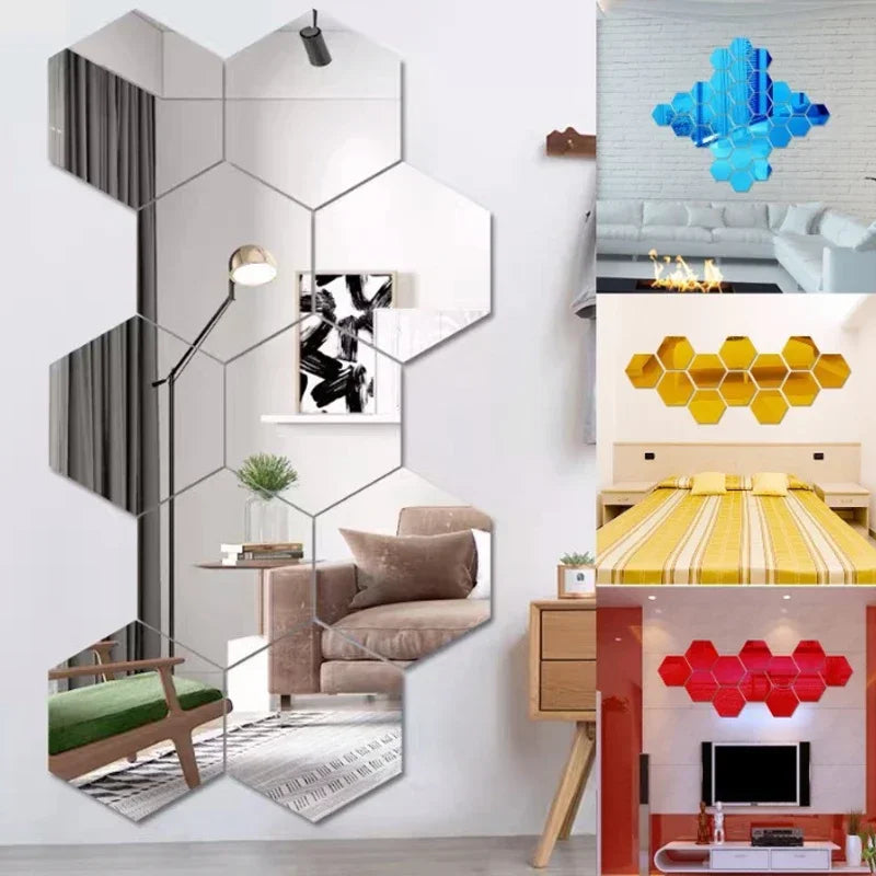 Hexagon Acrylic 3D Mirror Wall Sticker Home Decor