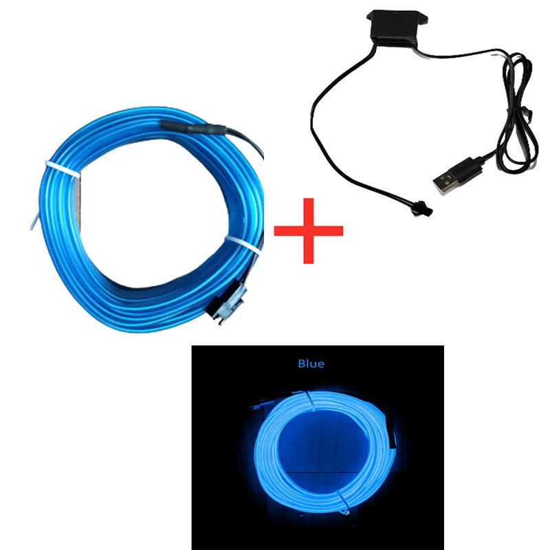 Car Interior LED Neon Strip – EL Wire Ambient Light (1M/3M/5M USB Flexible Decorative Lamp)