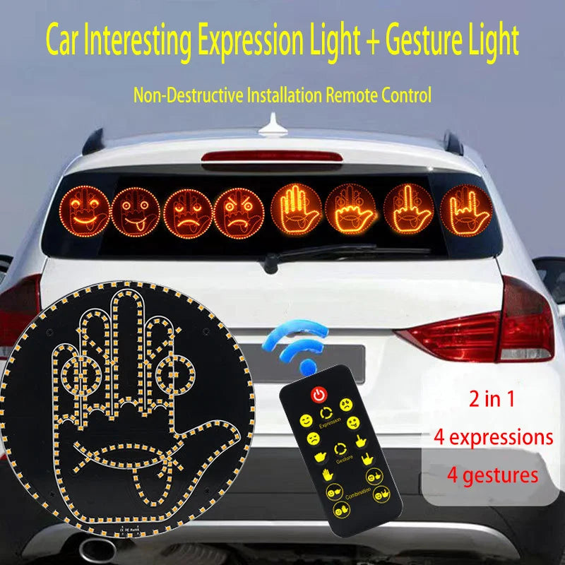 LED Middle Finger Gesture Car Light – Remote Control Funny Road Rage Expression Palm Light