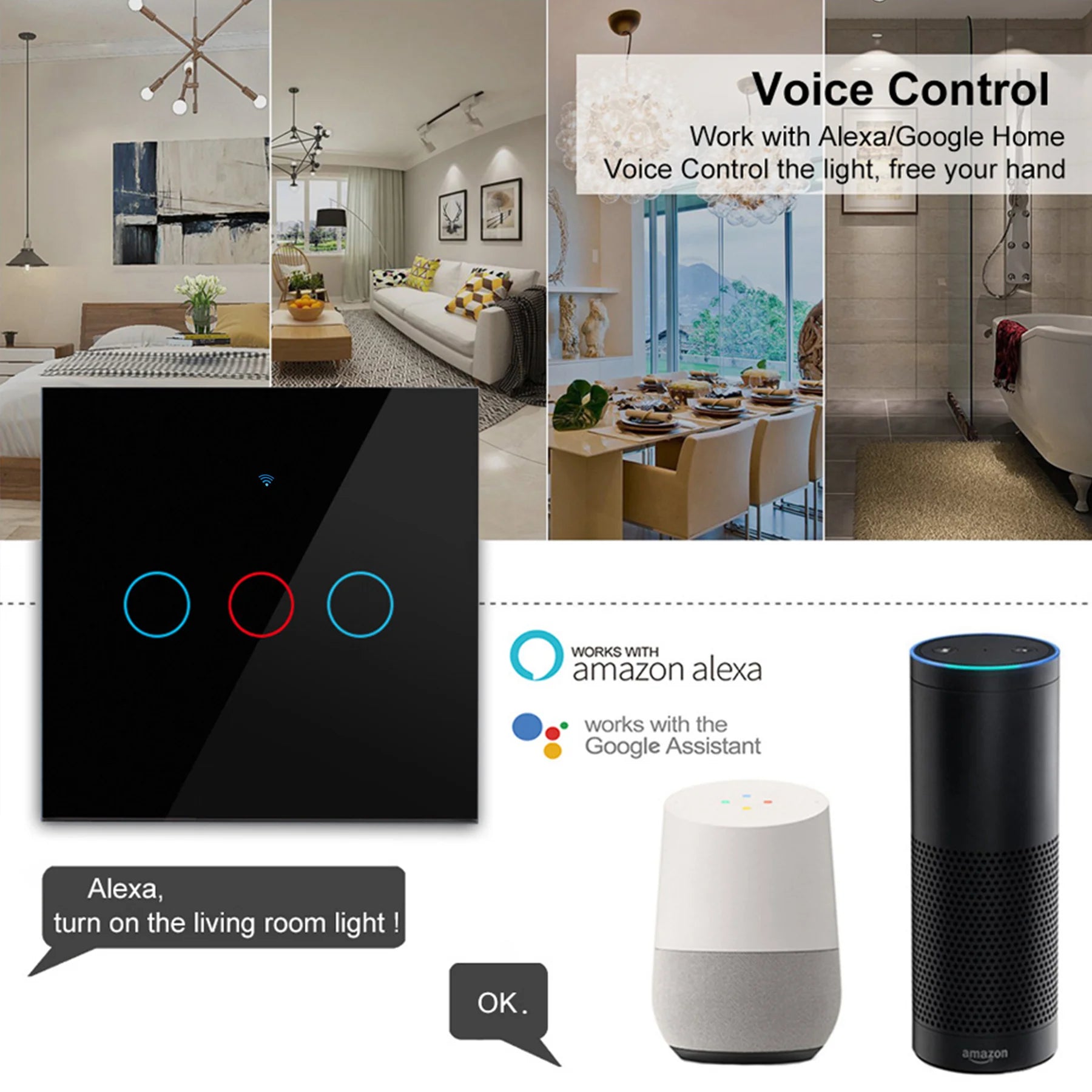 Tuya WiFi Smart Touch Switch 1/2/3 Gang | מתג חכם Tuya WiFi 1/2/3 כנופות