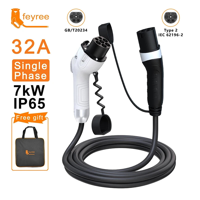 EV Charger Cable GB/T to Type 2 16A/32A 22kW | כבל טעינה GB/T ל-Type 2 22kW