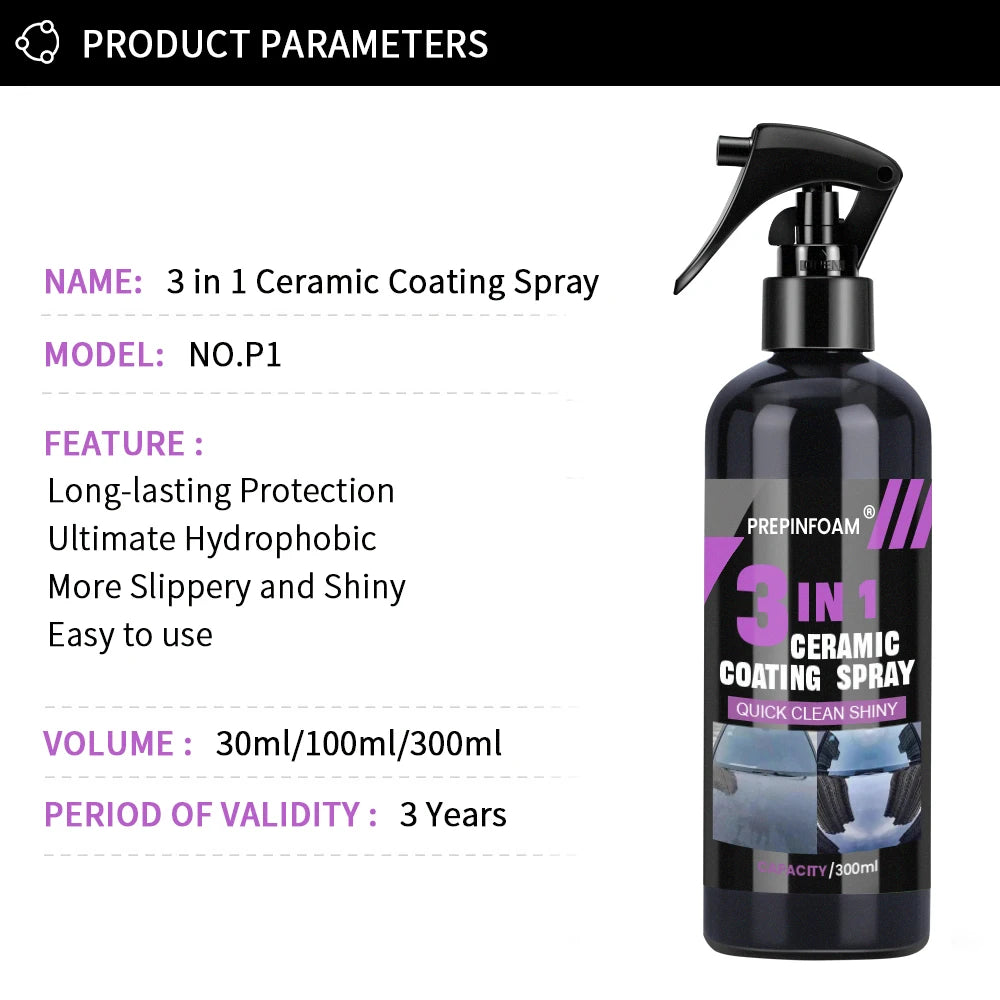 3-in-1 Ceramic Nano Coating Spray – Hydrophobic Car Paint Protection & Shine