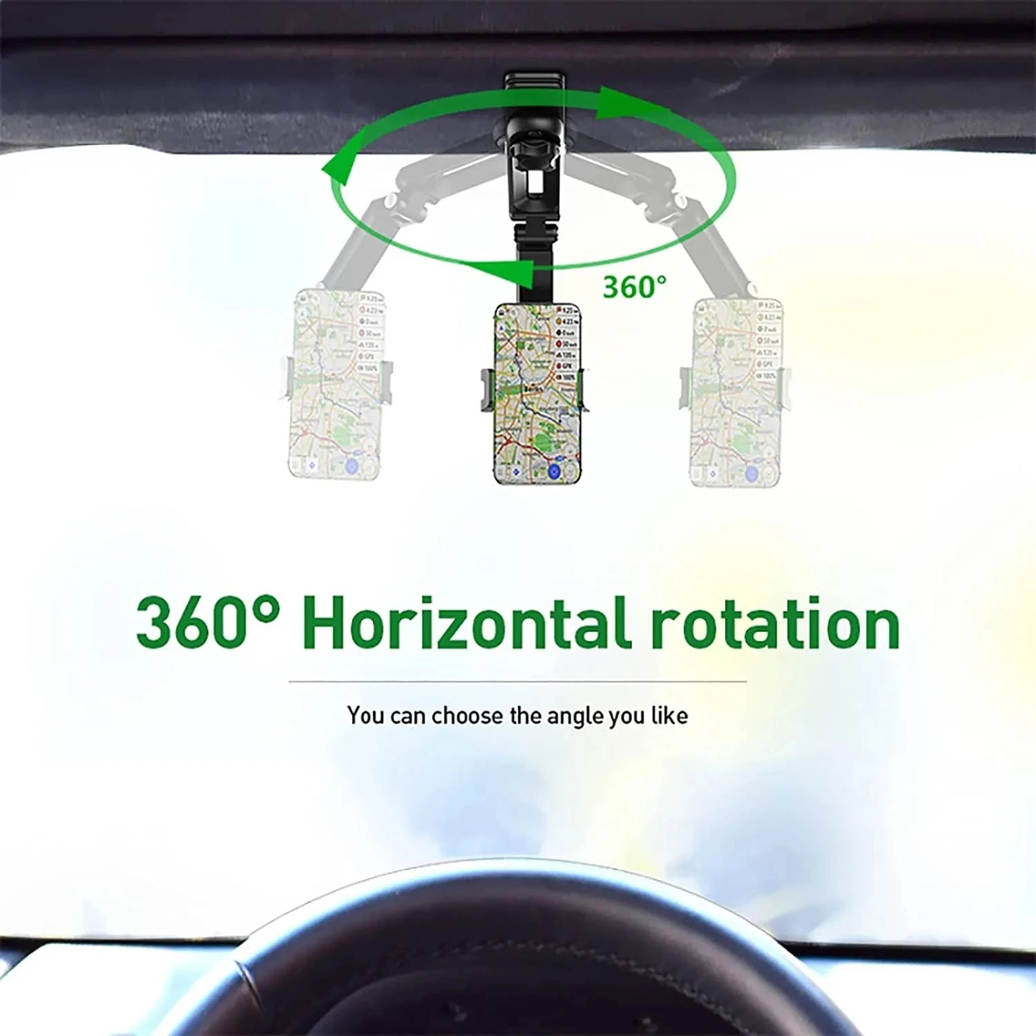 Sun Visor Phone Holder for Car – 360° Rotating Multifunction Clip Mount for iPhone & Android