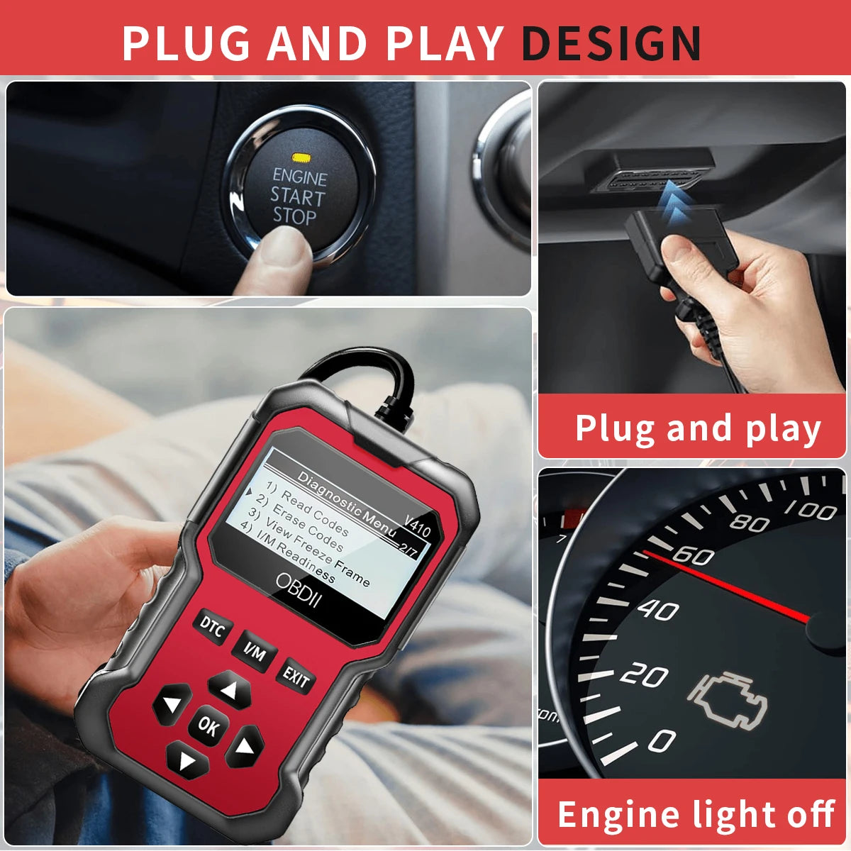 OBD2 Car Diagnostic Scanner – Engine Fault Code Reader for All OBD II Vehicles (1996+)
