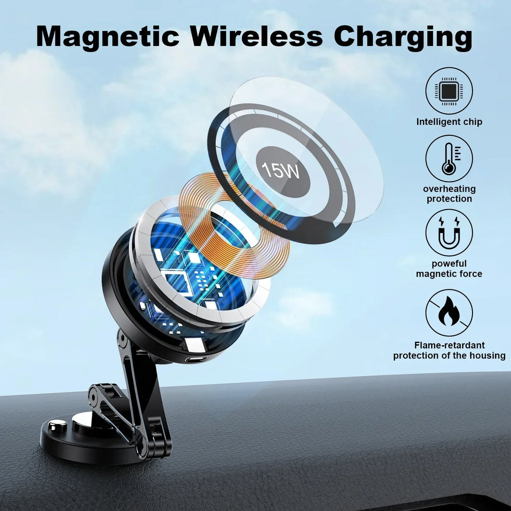 Magnetic Car Phone Holder & Wireless Charger 15W | מעמד טלפון מגנטי עם טעינה אלחוטית 15W