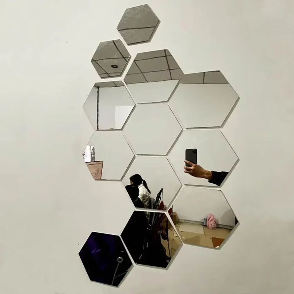 Hexagon Acrylic 3D Mirror Wall Sticker Home Decor