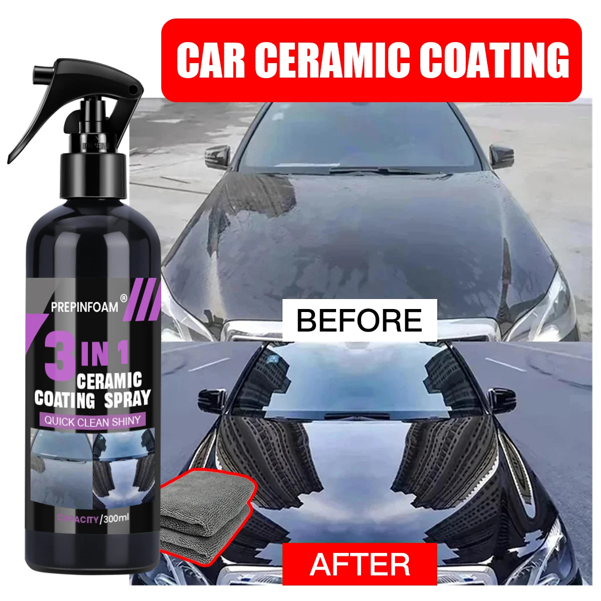 3-in-1 Ceramic Nano Coating Spray – Hydrophobic Car Paint Protection & Shine