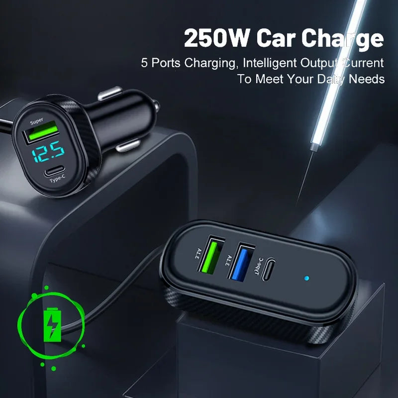 5-in-1 Car Charger 100W Dual USB+Type-C | מטען רכב 5 ב-1 100W USB+Type-C