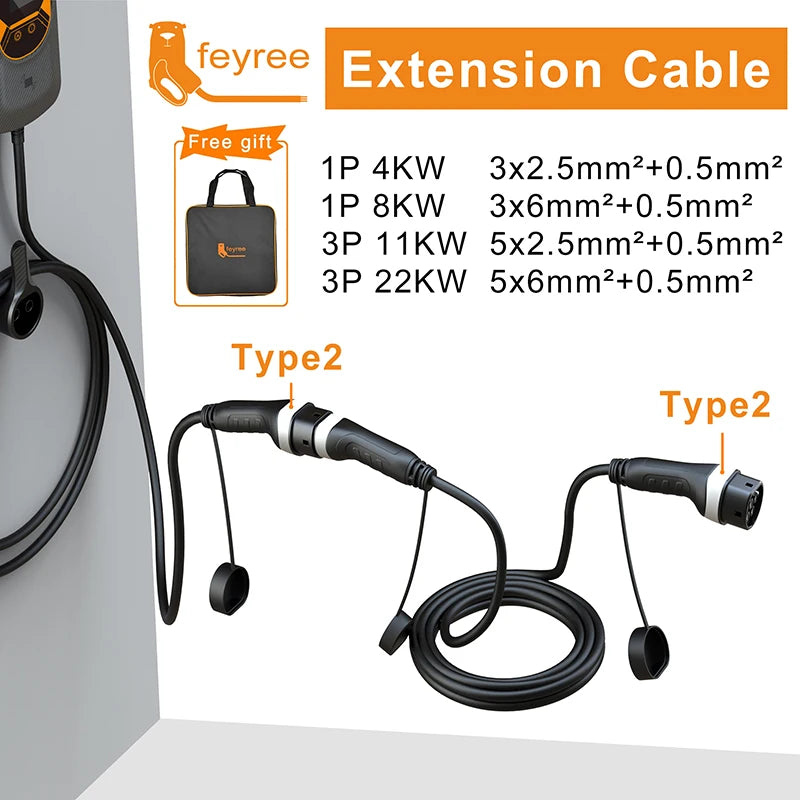 EV Charging Cable Type 2 16A/32A 4-22kW 5M | כבל טעינה EV Type 2 16A/32A 22kW