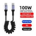 Short Spring USB-C Cable 66W 20cm-1m | כבל USB-C ספירלי קצר 66W