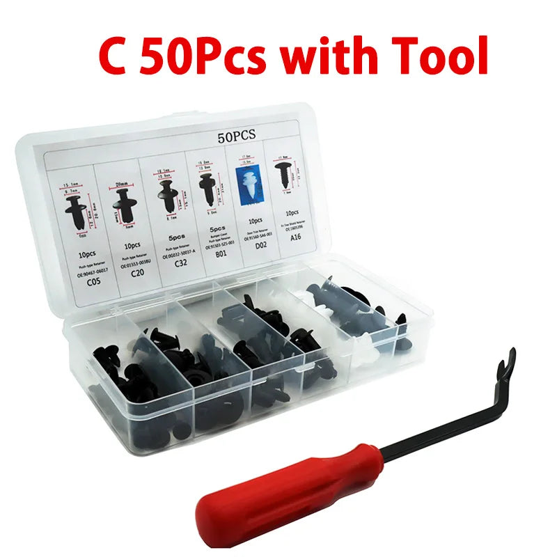 Car Body Fastener Clip Kit – Push Retainer Pins for Bumper, Door & Trim Panels (50/100 pcs)