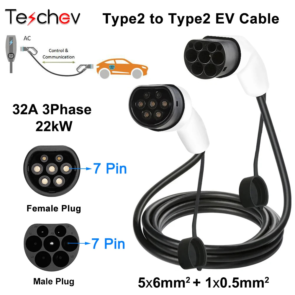 EV Charging Cable Type 2 16A/32A 11kW 3M | כבל טעינה EV Type 2 11kW 3M