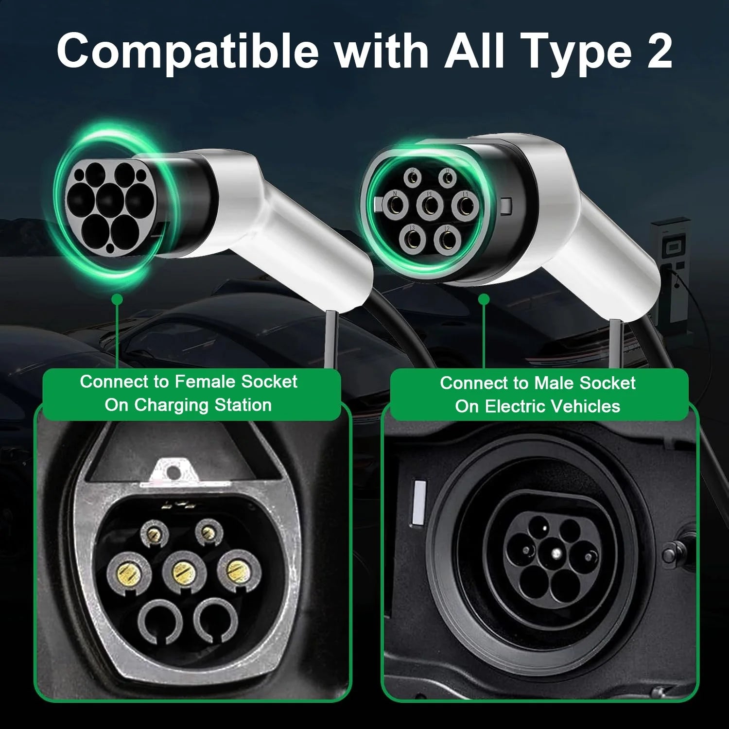 EV Charging Cable Type 2 16A/32A 11kW 3M | כבל טעינה EV Type 2 11kW 3M
