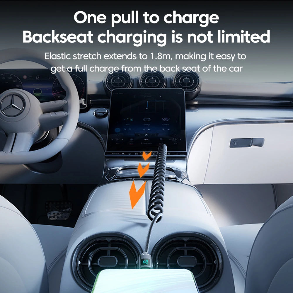 Retractable Spring Car Charging Cable 120W | כבל טעינה ספירלי 120W לרכב