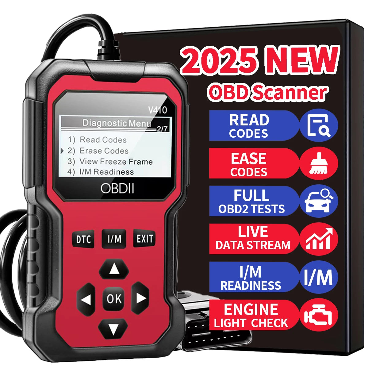 OBD2 Car Diagnostic Scanner – Engine Fault Code Reader for All OBD II Vehicles (1996+)