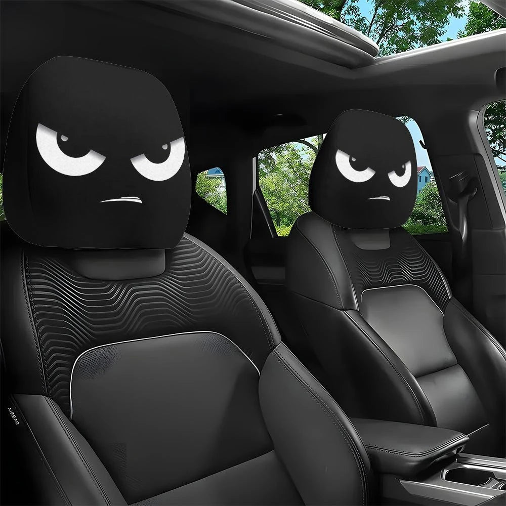 2PCS Cartoon Headrest Covers – Funny Slanted Eyes Car Seat Interior Decoration (Holiday Style)