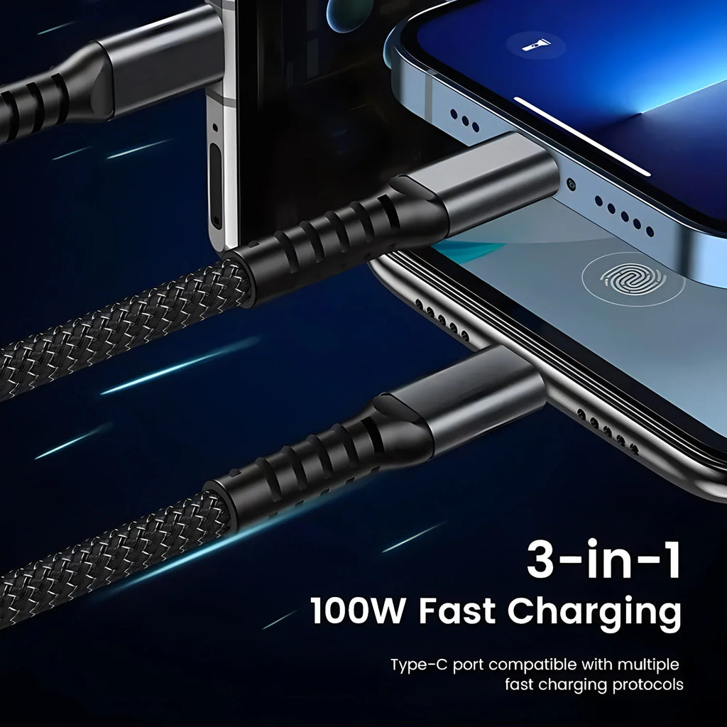 3-in-1 Fast Charging Cable 100W USB-C/Micro/Lightning | כבל טעינה 3 ב-1 100W