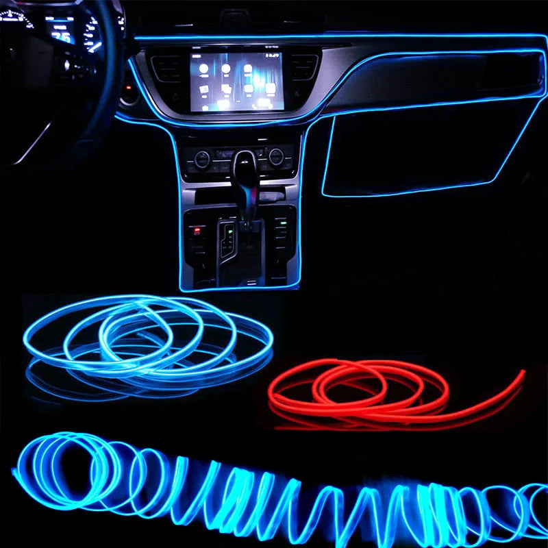 Car Interior LED Neon Strip – EL Wire Ambient Light (1M/3M/5M USB Flexible Decorative Lamp)