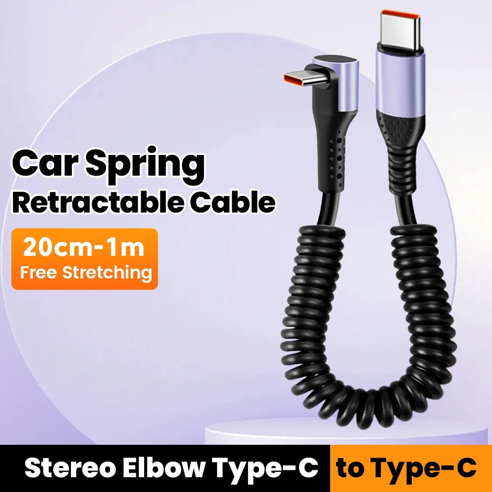 Short Spring USB-C Cable 66W 20cm-1m | כבל USB-C ספירלי קצר 66W