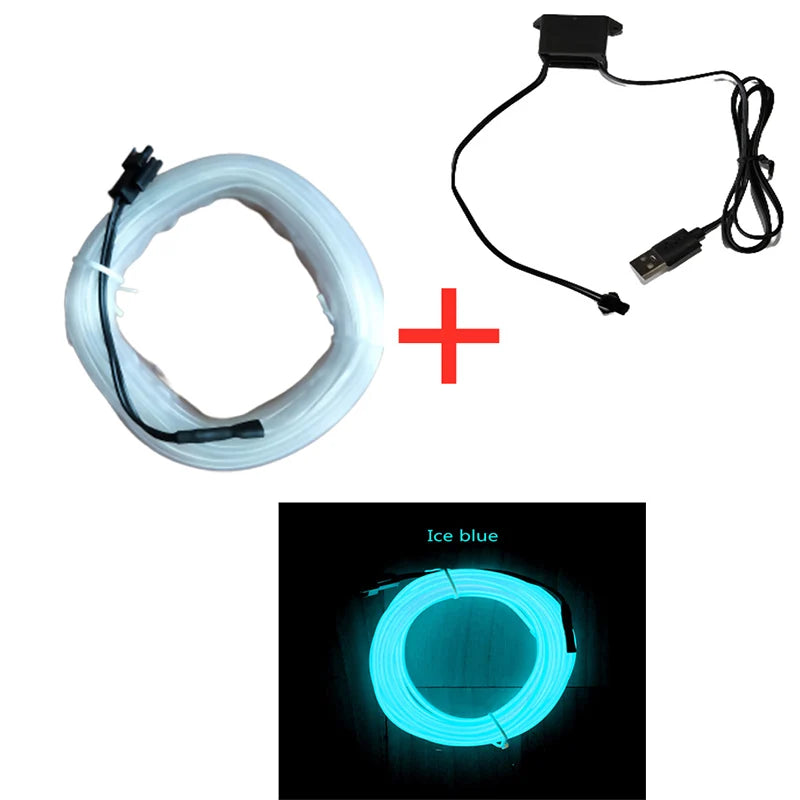 Car Interior LED Neon Strip – EL Wire Ambient Light (1M/3M/5M USB Flexible Decorative Lamp)