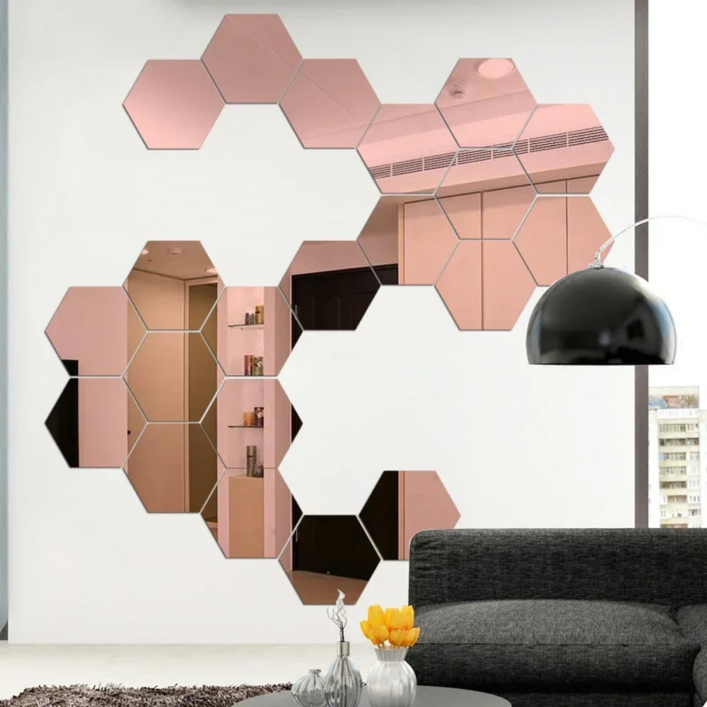 Hexagon Acrylic 3D Mirror Wall Sticker Home Decor