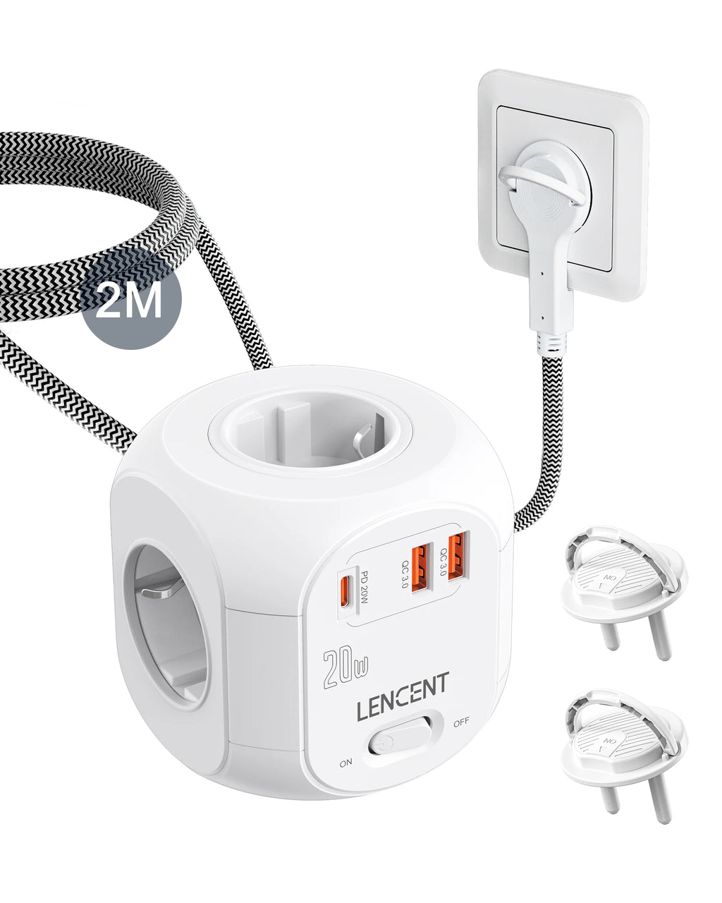 LENCENT 7-in-1 Power Strip Cube with USB-C PD 20W
