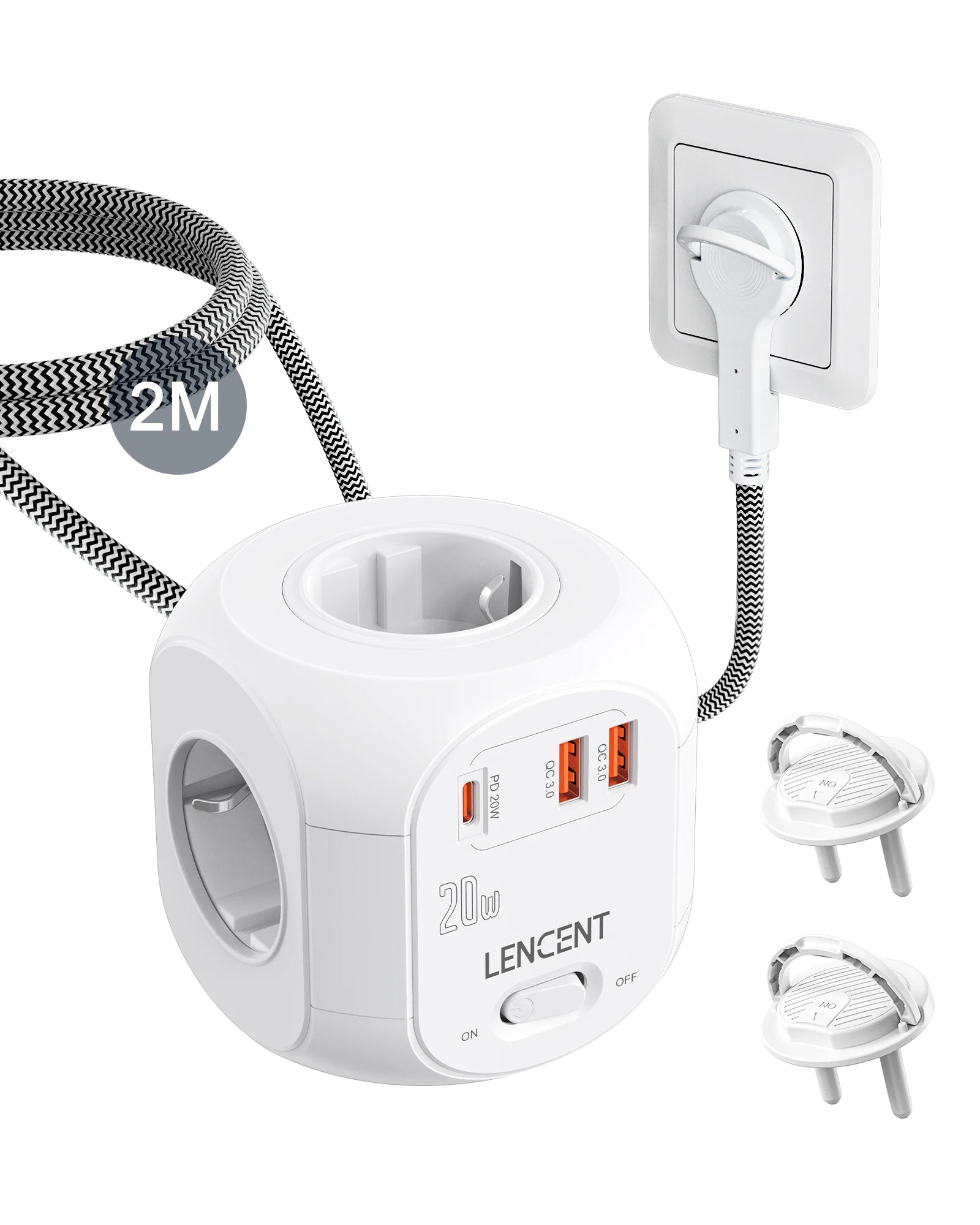 LENCENT 7-in-1 Power Strip Cube with USB-C PD 20W