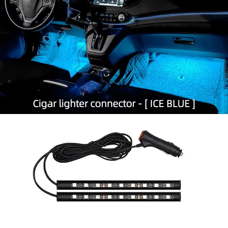 2-in-1 LED Car Neon Foot Light – USB & Cigarette Lighter Interior Atmosphere Lamp