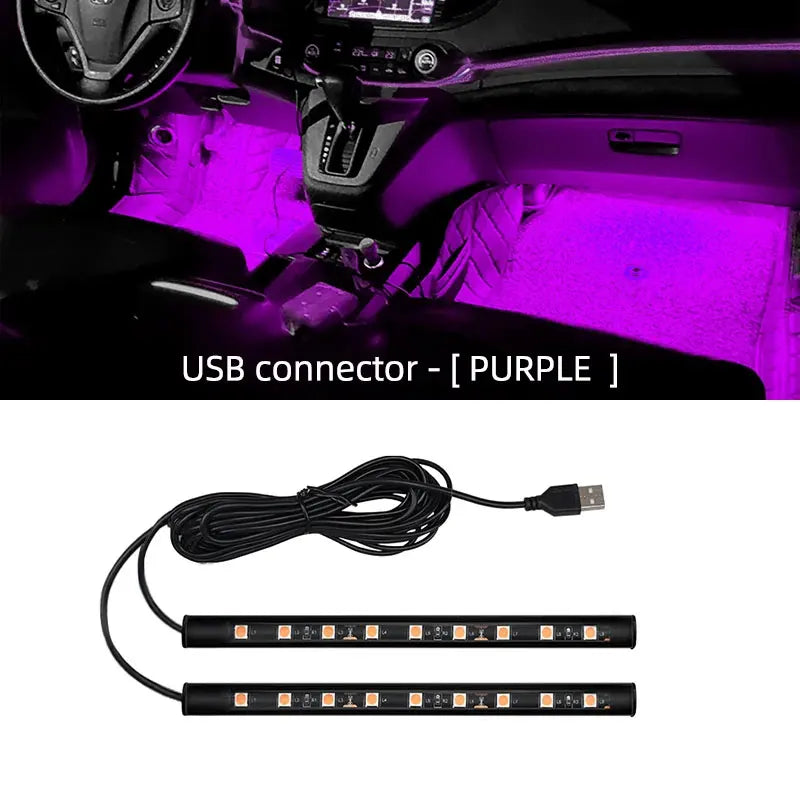2-in-1 LED Car Neon Foot Light – USB & Cigarette Lighter Interior Atmosphere Lamp