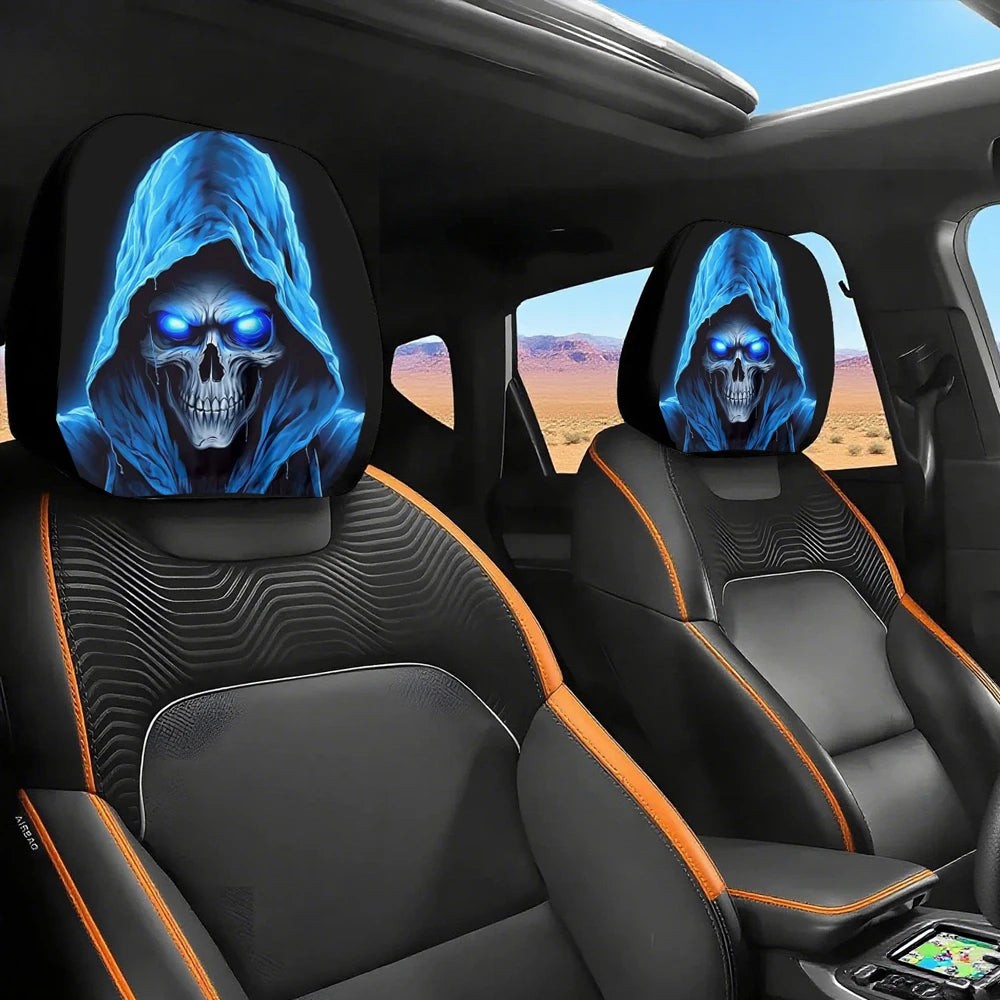 2PCS Cartoon Headrest Covers – Funny Slanted Eyes Car Seat Interior Decoration (Holiday Style)
