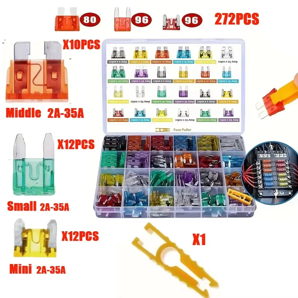 100pcs Car Blade Fuses Set – 2A to 35A Assorted Automotive Fuse Kit for Car/RV/Truck