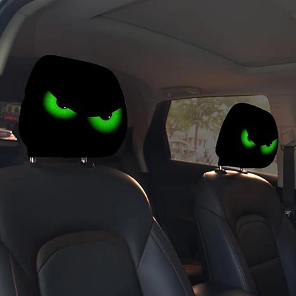 2PCS Cartoon Headrest Covers – Funny Slanted Eyes Car Seat Interior Decoration (Holiday Style)