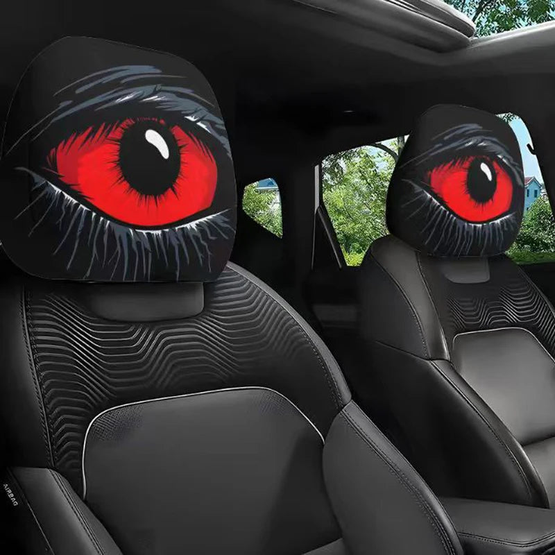 2PCS Cartoon Headrest Covers – Funny Slanted Eyes Car Seat Interior Decoration (Holiday Style)