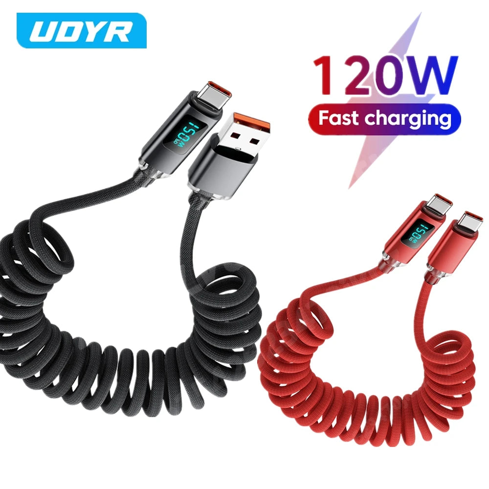 Retractable Spring Car Charging Cable 120W | כבל טעינה ספירלי 120W לרכב