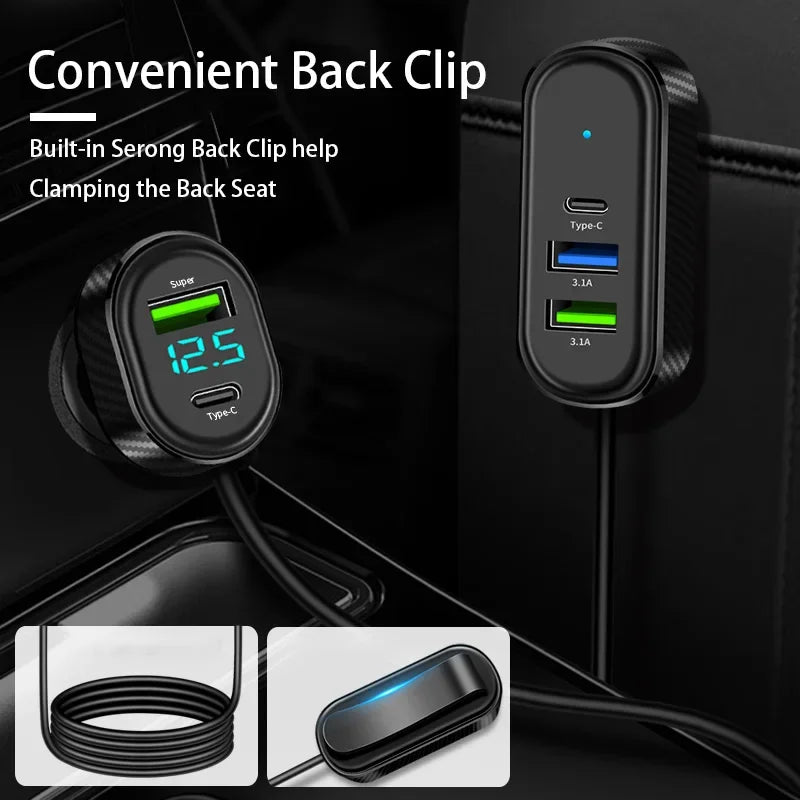 5-in-1 Car Charger 100W Dual USB+Type-C | מטען רכב 5 ב-1 100W USB+Type-C