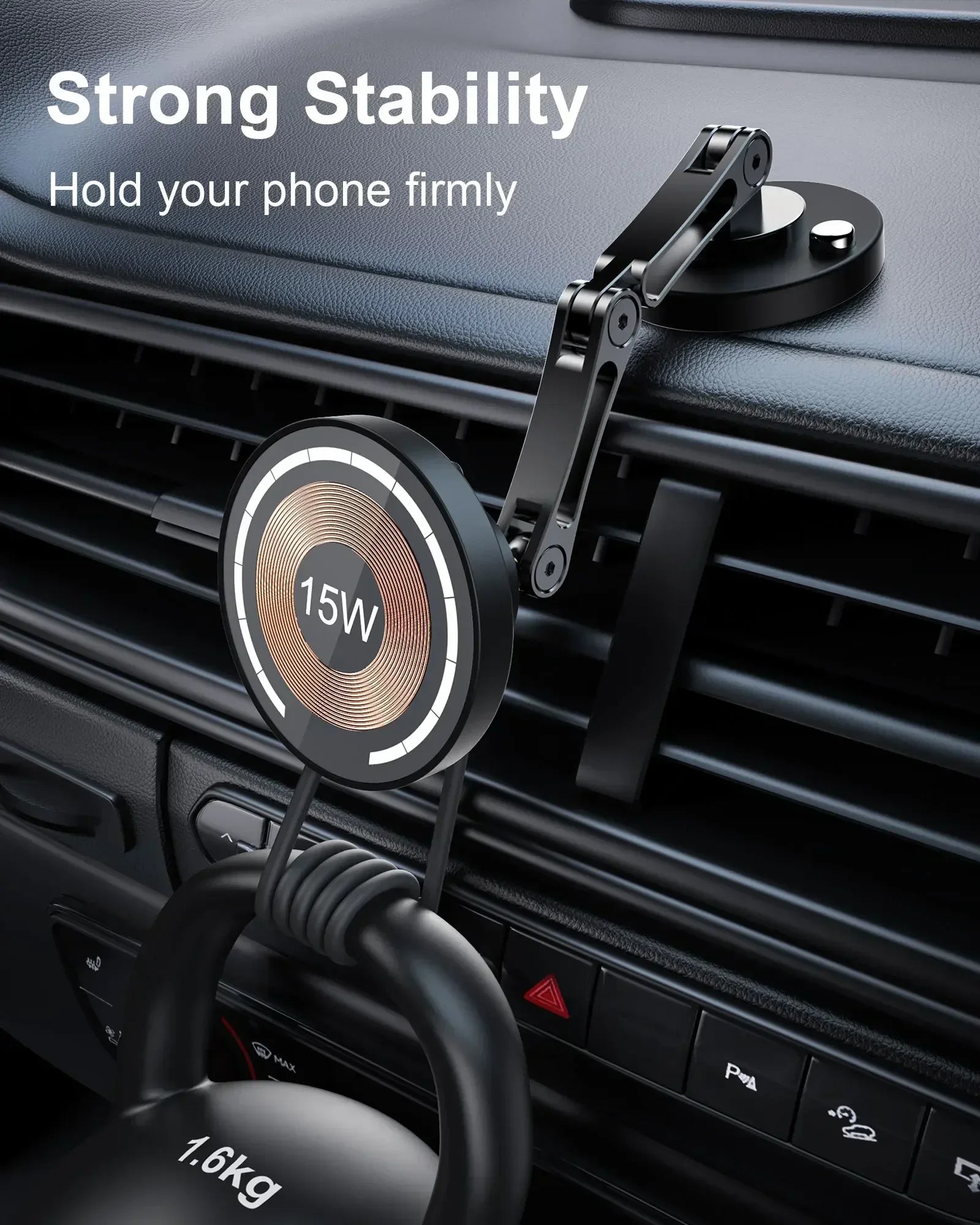 Magnetic Car Phone Holder & Wireless Charger 15W | מעמד טלפון מגנטי עם טעינה אלחוטית 15W