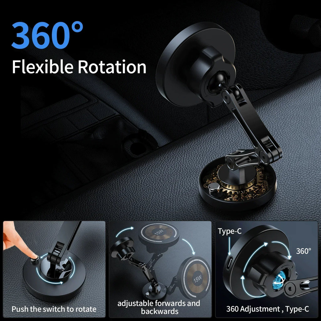 Magnetic Car Phone Holder & Wireless Charger 15W | מעמד טלפון מגנטי עם טעינה אלחוטית 15W
