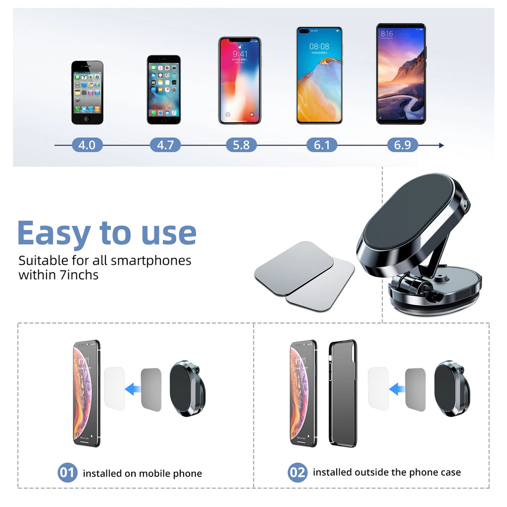 Foldable Magnetic Car Phone Holder Dashboard 360° | מעמד טלפון מתקפל לדשפד 360°