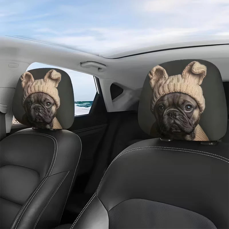 2PCS Cartoon Headrest Covers – Funny Slanted Eyes Car Seat Interior Decoration (Holiday Style)