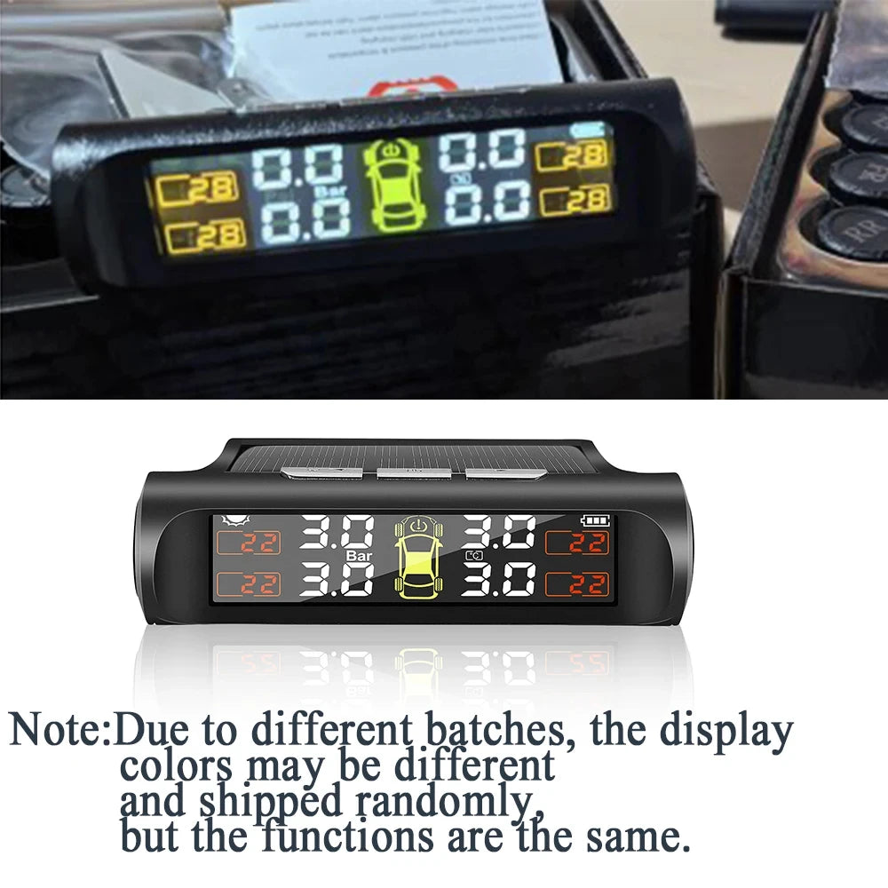 TPMS Solar Tire Pressure Monitoring System – 4 Wheel Sensor Car Tire Pressure Alarm (Internal/External)