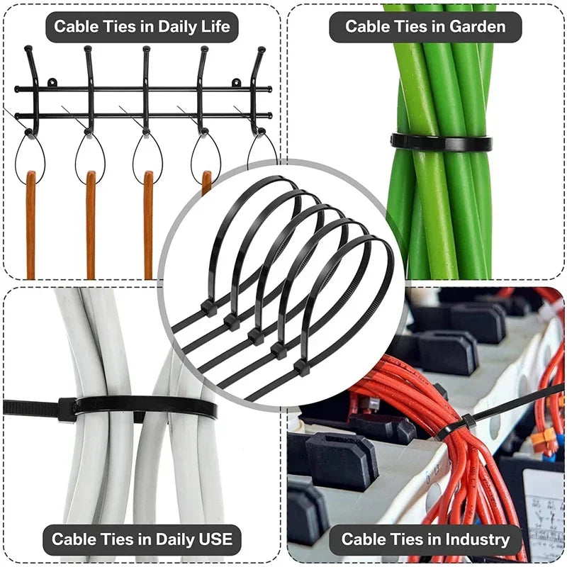 Nylon Cable Ties Set – 100/1000pcs Self-Locking Zip Ties for Home & Office Wiring