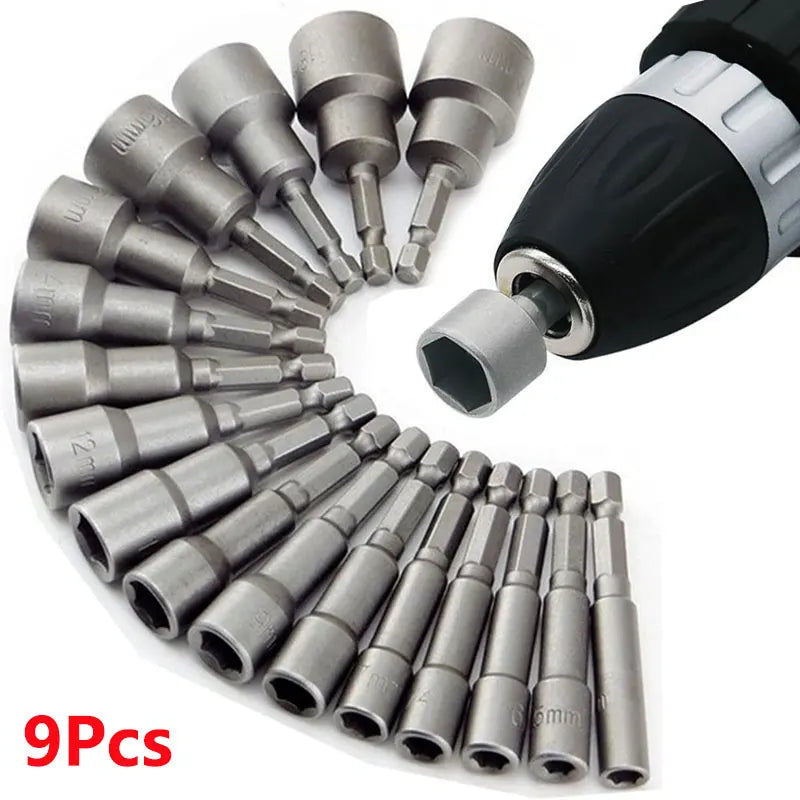 9pcs Hex Socket Nut Driver Set – 5mm to 13mm Screwdriver Bit & Socket Wrench Kit
