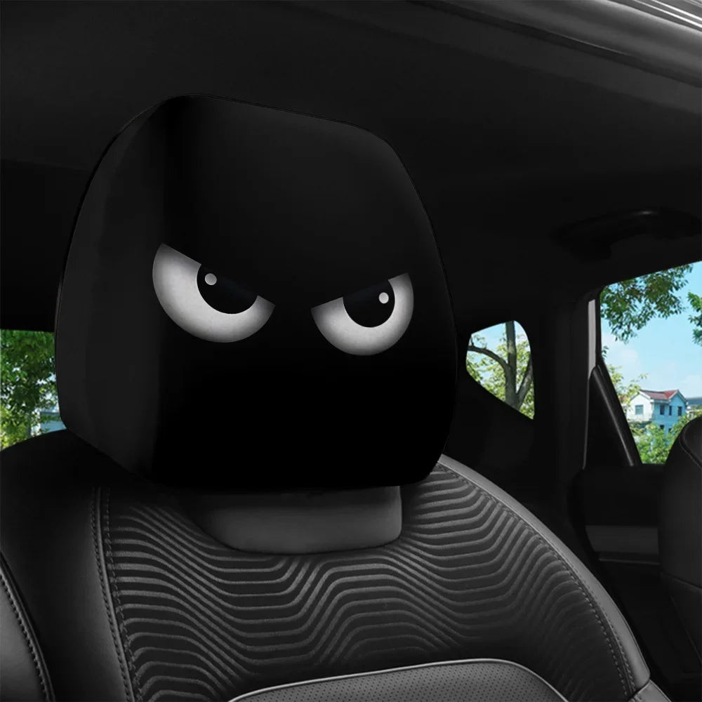 2PCS Cartoon Headrest Covers – Funny Slanted Eyes Car Seat Interior Decoration (Holiday Style)