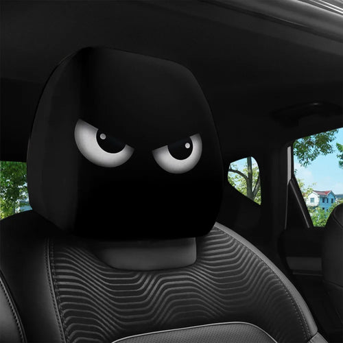 2PCS Cartoon Headrest Covers – Funny Slanted Eyes Car Seat Interior Decoration (Holiday Style)