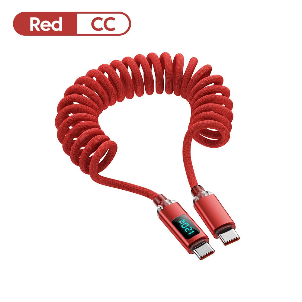 Retractable Spring Car Charging Cable 120W | כבל טעינה ספירלי 120W לרכב