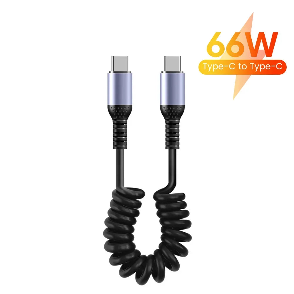 Short Spring USB-C Cable 66W 20cm-1m | כבל USB-C ספירלי קצר 66W