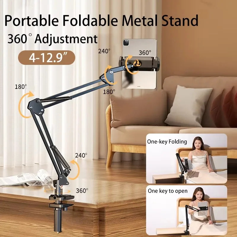 Tablet Stand Rotatable Phone Stand Long Arm Metal 180 °   Adjustable Holder for iPad Pro Mini Air Xiaomi Tablet Compatible 4-12.9