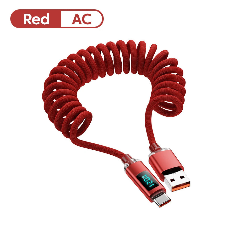 Retractable Spring Car Charging Cable 120W | כבל טעינה ספירלי 120W לרכב